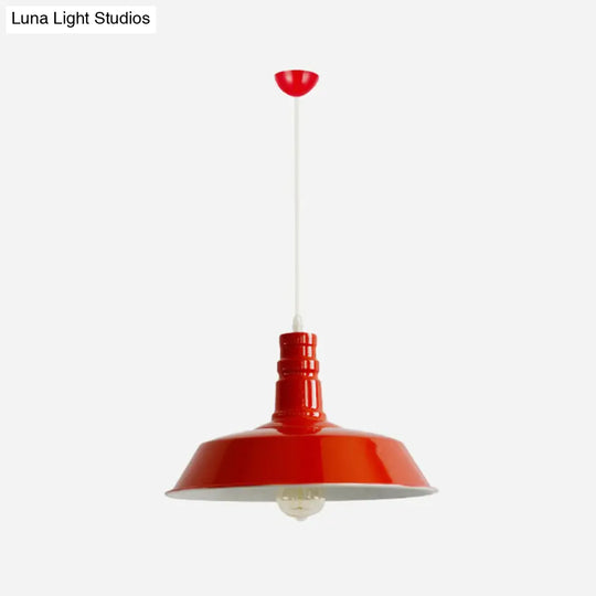 Industrial Barn Shade Pendant Lamp - Red/Yellow/White Finish Hanging Light Kit
