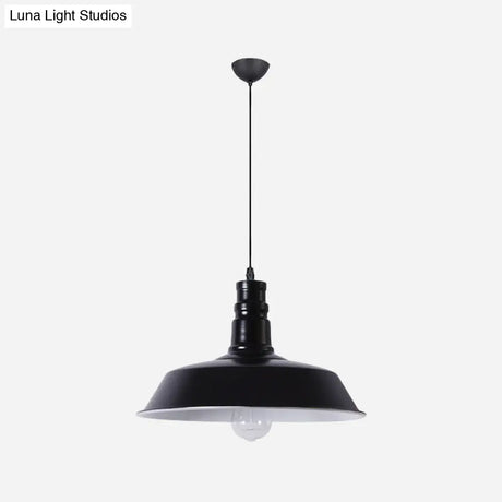 Industrial Barn Shade Pendant Lamp With Rolled-Trim Head - Red/Yellow/White Finish