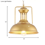 Industrial Barn Shade Pendant Light - 13’/16’ Wide Gold Finish Metal Hanging Lamp