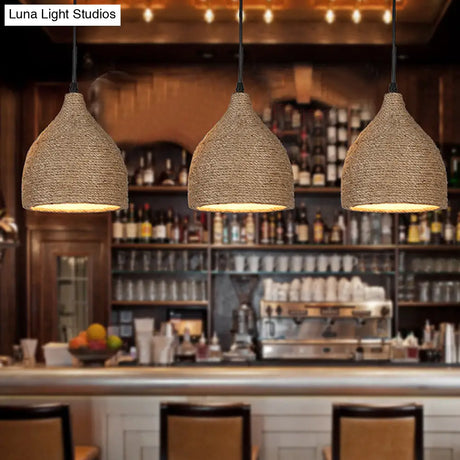 Industrial Beige Rope Pendant Lighting Fixture For Dining Rooms