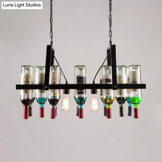 Industrial Black 2-Light Chandelier With Clear Glass Shades - Multi-Color Wine Bottle Bistro Pendant