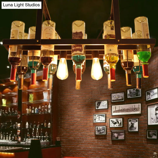 Industrial Black 2-Light Chandelier With Clear Glass Shades - Multi-Color Wine Bottle Bistro