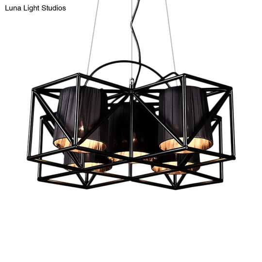 Industrial Black 5-Bulb Fabric Suspension Kitchen Chandelier Light