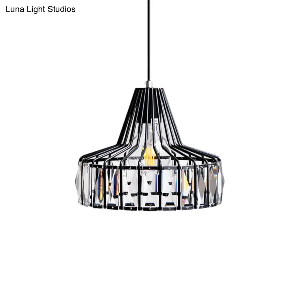Industrial Black Barn Pendant Light Fixture With Crystal Block - 1 Hanging Kit 10’/12.5’ Wide