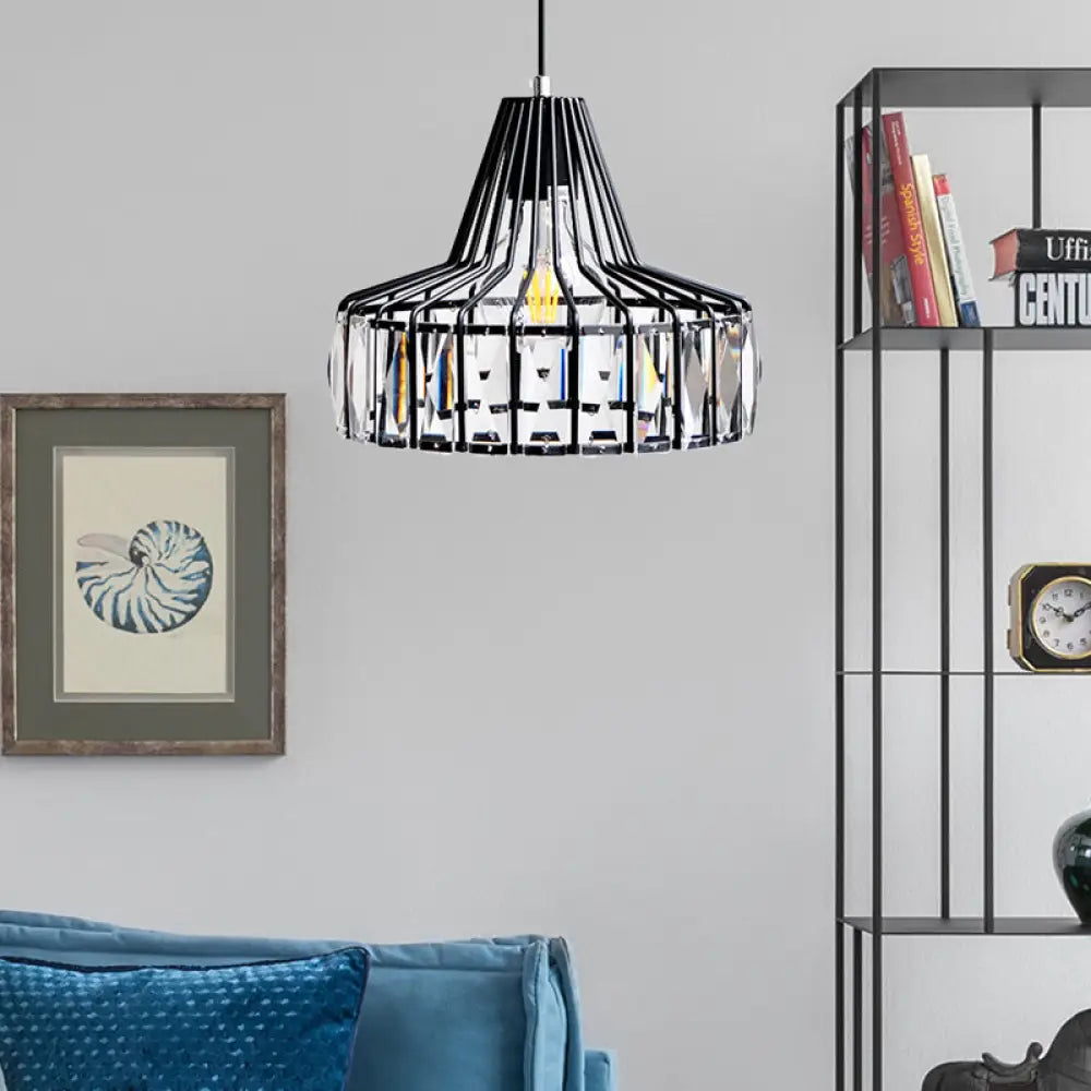 Industrial Black Barn Pendant Light Fixture With Crystal Block - 1 Hanging Kit 10’/12.5’ Wide / 10’