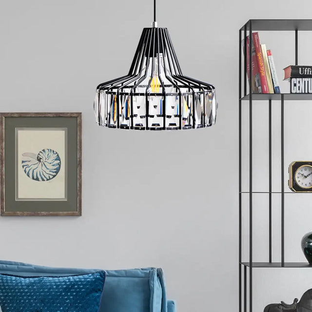 Industrial Black Barn Pendant Light Fixture With Crystal Block - 1 Hanging Kit 10’/12.5’ Wide / 10’