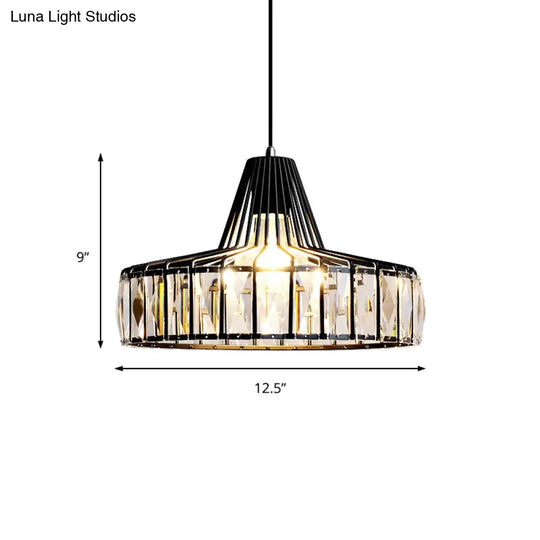 Industrial Black Barn Pendant Light Fixture With Crystal Block - 1-Light Hanging Kit 10/12.5 Wide