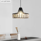 Industrial Black Barn Pendant Light Fixture With Crystal Block - 1 Hanging Kit 10’/12.5’ Wide