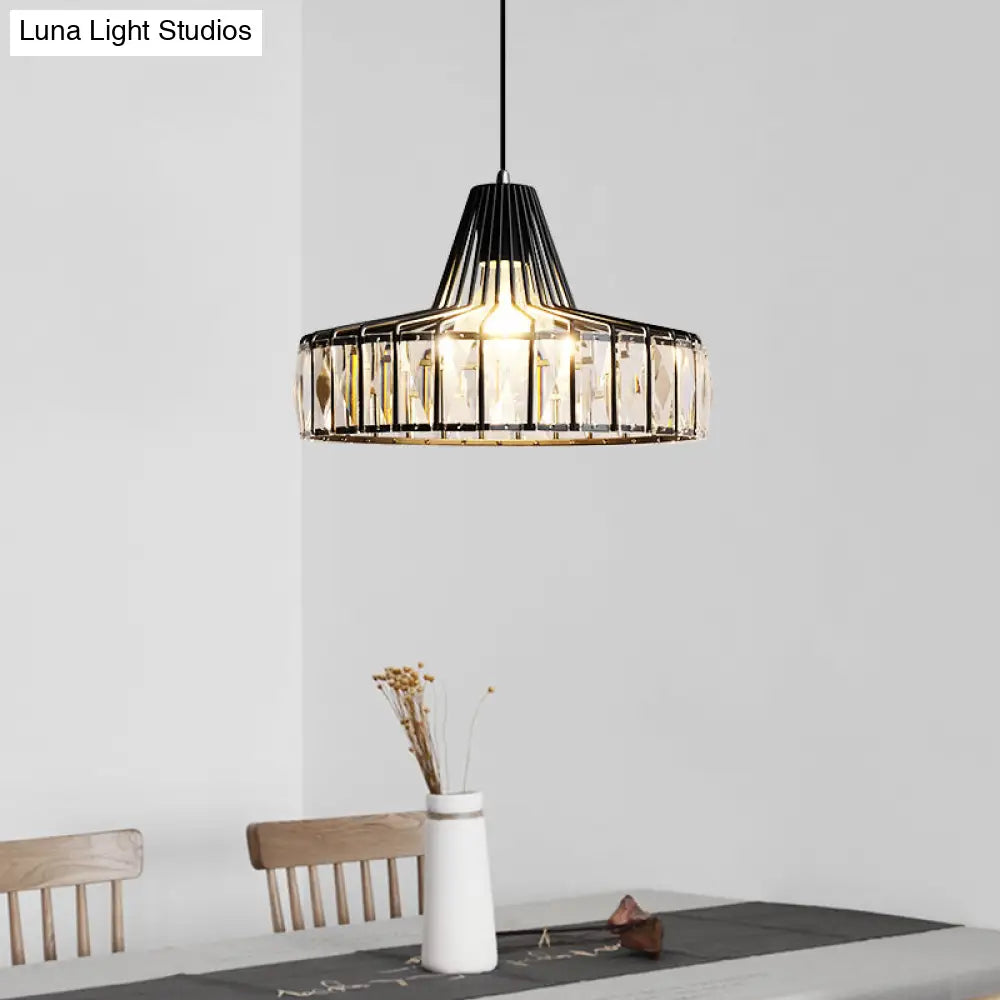 Industrial Black Barn Pendant Light Fixture With Crystal Block - 1 Hanging Kit 10’/12.5’ Wide