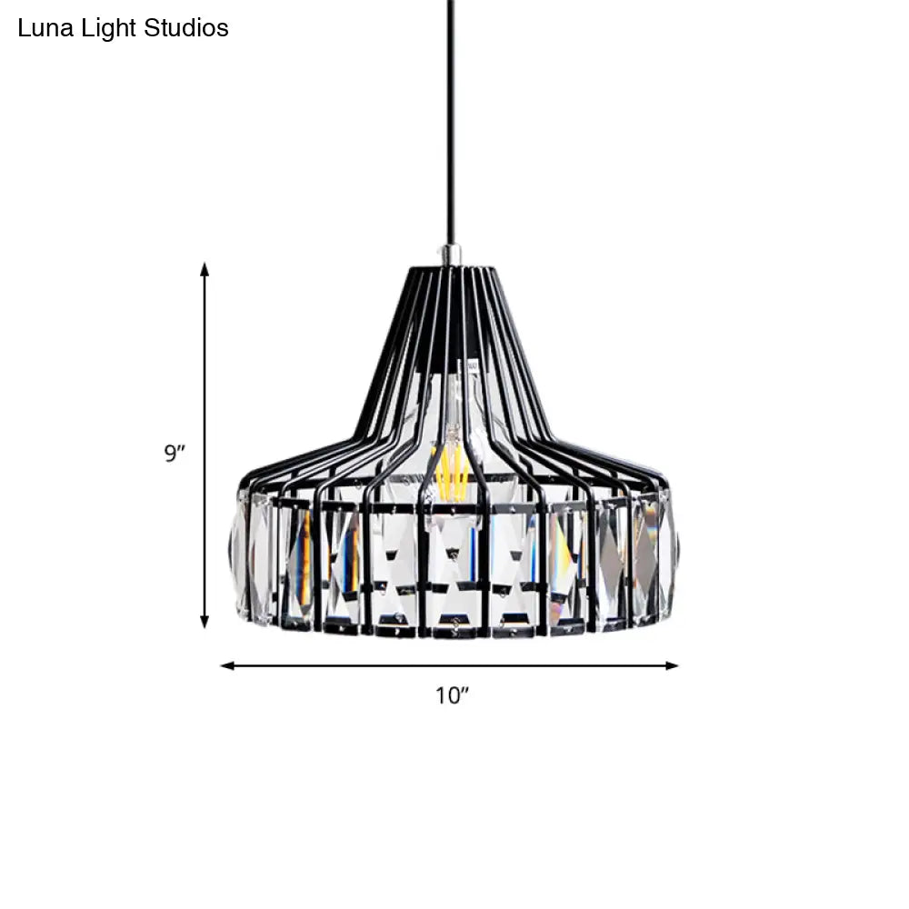 Industrial Black Barn Pendant Light Fixture With Crystal Block - 1 Hanging Kit 10’/12.5’ Wide