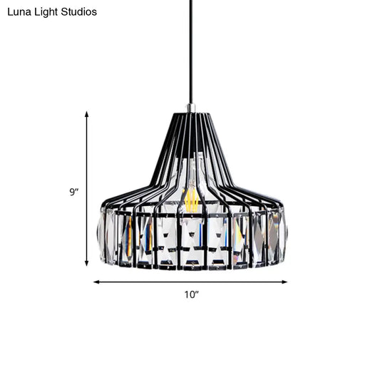 Industrial Black Barn Pendant Light Fixture With Crystal Block - 1 Hanging Kit 10’/12.5’ Wide