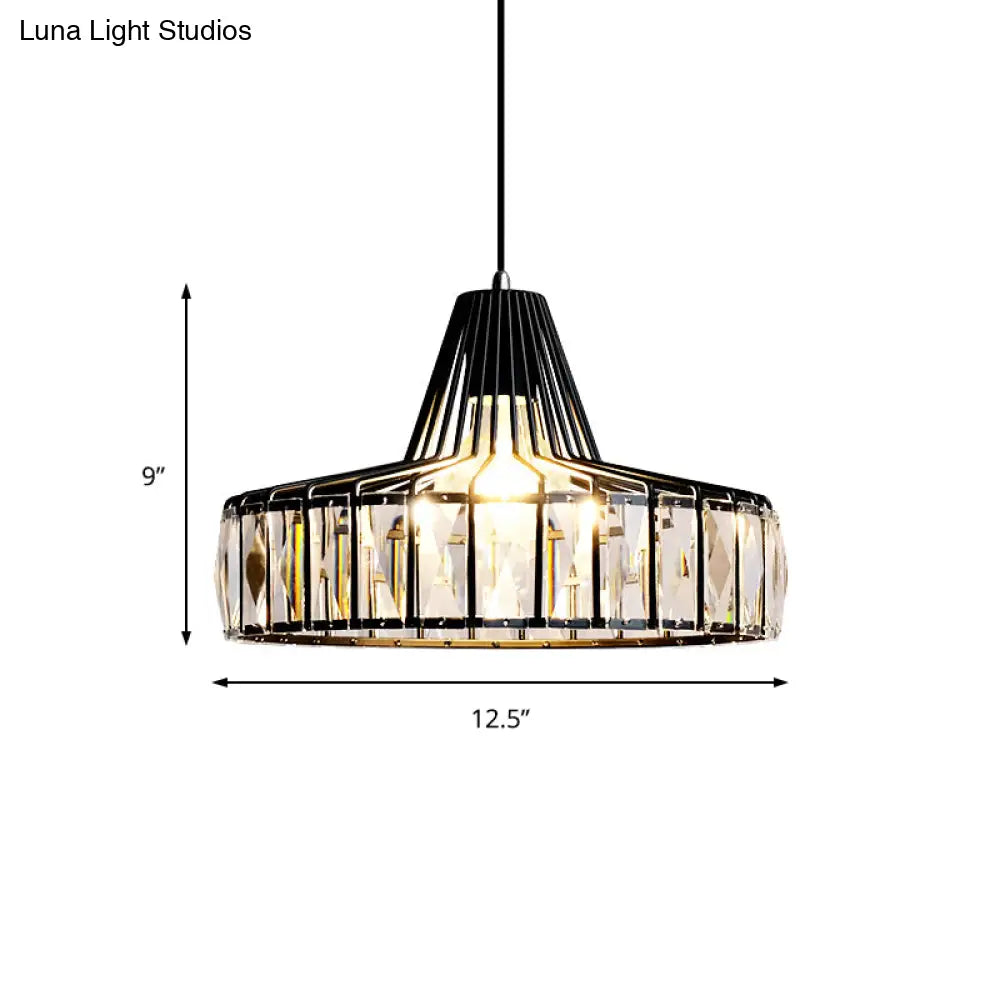 Industrial Black Barn Pendant Light Fixture With Crystal Block - 1 Hanging Kit 10’/12.5’ Wide
