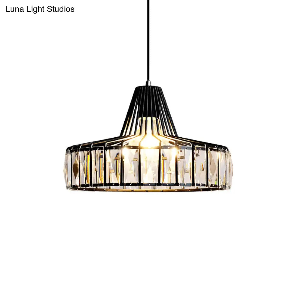 Industrial Black Barn Pendant Light Fixture With Crystal Block - 1-Light Hanging Kit 10/12.5 Wide