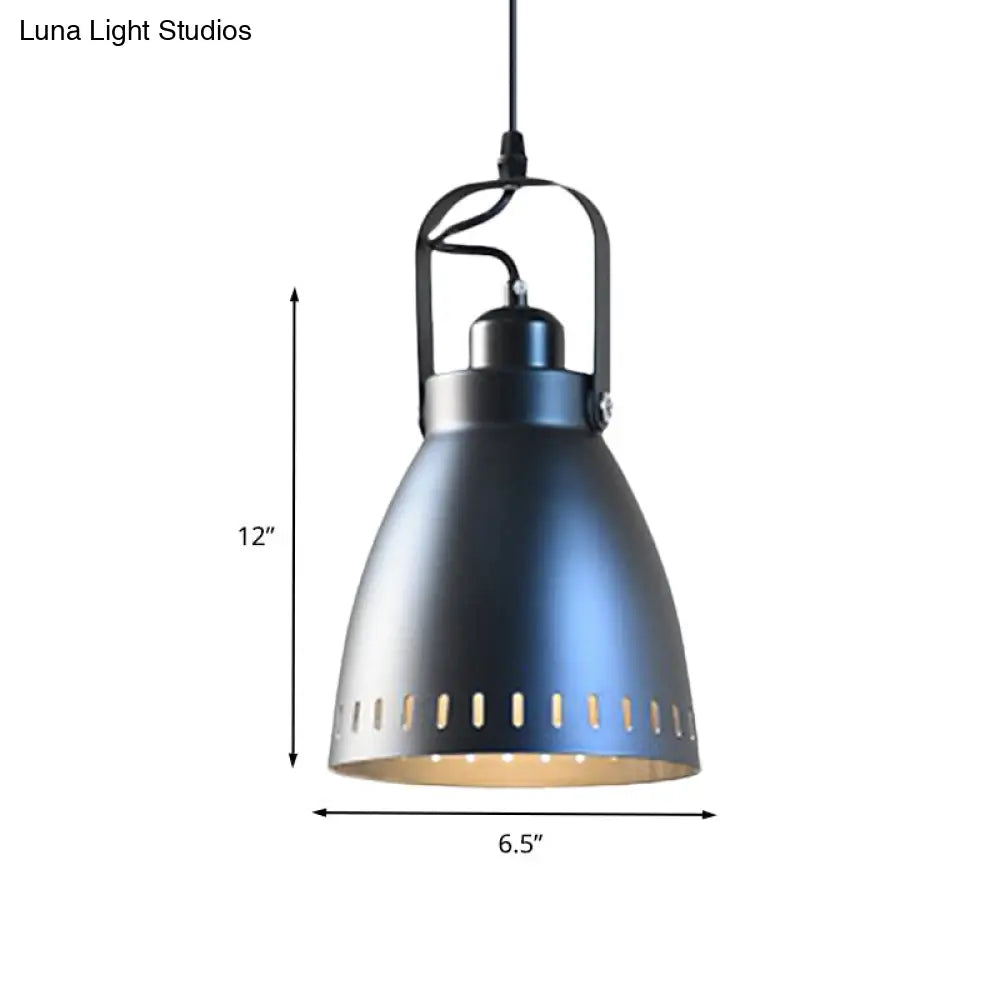 Industrial Small Bell Metallic Drop Pendant Lamp In Black With Handle - 1-Bulb Hanging Light Fixture
