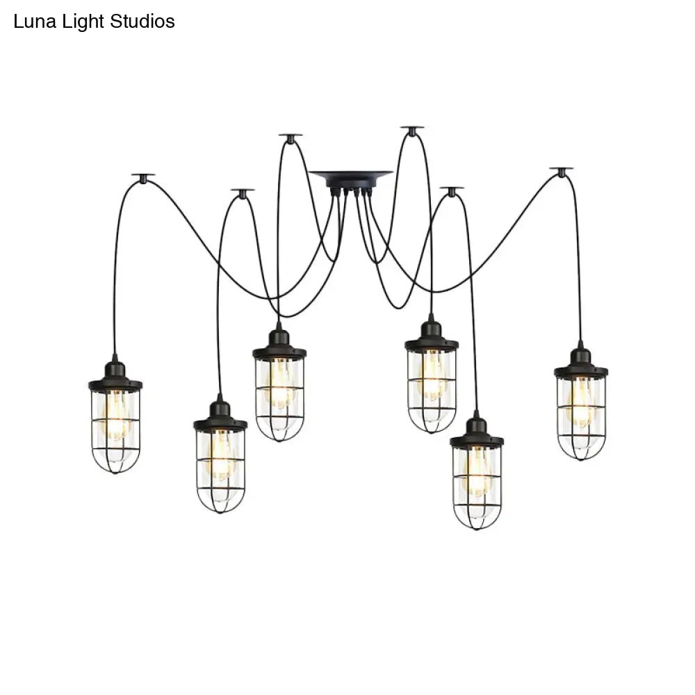 Industrial Black Caged Multi Ceiling Light - Clear Glass 2/3/6-Bulb Ideal For Restaurants Swag