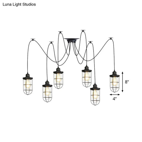 Industrial Black Caged Multi-Bulb Ceiling Light With Clear Glass - Perfect For Restaurants And Swag