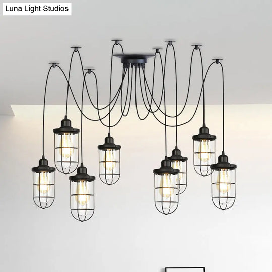 Industrial Black Caged Multi Ceiling Light - Clear Glass 2/3/6-Bulb Ideal For Restaurants Swag