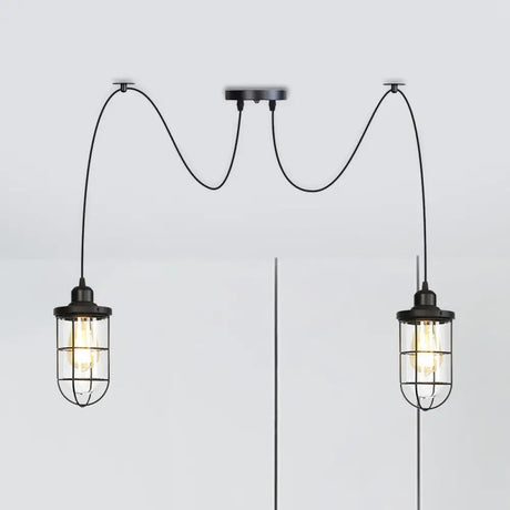 Industrial Black Caged Multi-Bulb Ceiling Light With Clear Glass - Perfect For Restaurants And Swag