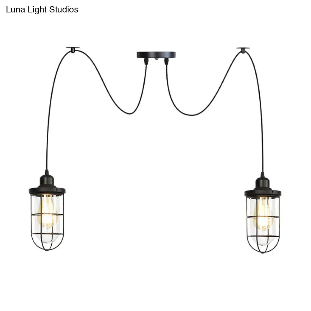 Industrial Black Caged Multi-Bulb Ceiling Light With Clear Glass - Perfect For Restaurants And Swag
