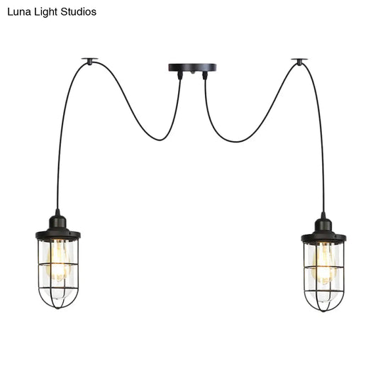 Industrial Black Caged Multi-Bulb Ceiling Light With Clear Glass - Perfect For Restaurants And Swag