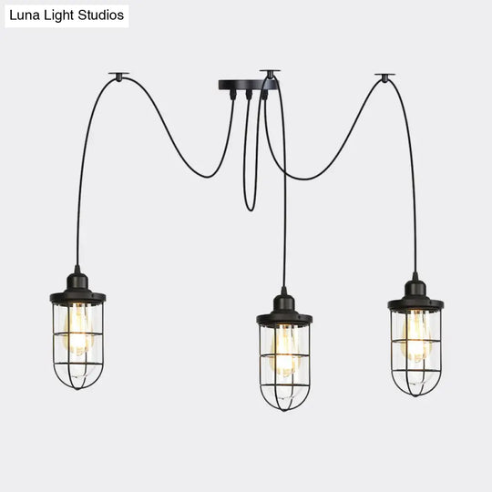 Industrial Black Caged Multi-Bulb Ceiling Light With Clear Glass - Perfect For Restaurants And Swag