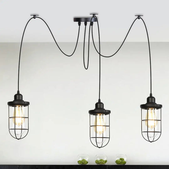 Industrial Black Caged Multi-Bulb Ceiling Light With Clear Glass - Perfect For Restaurants And Swag