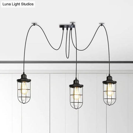 Industrial Black Caged Multi-Bulb Ceiling Light With Clear Glass - Perfect For Restaurants And Swag