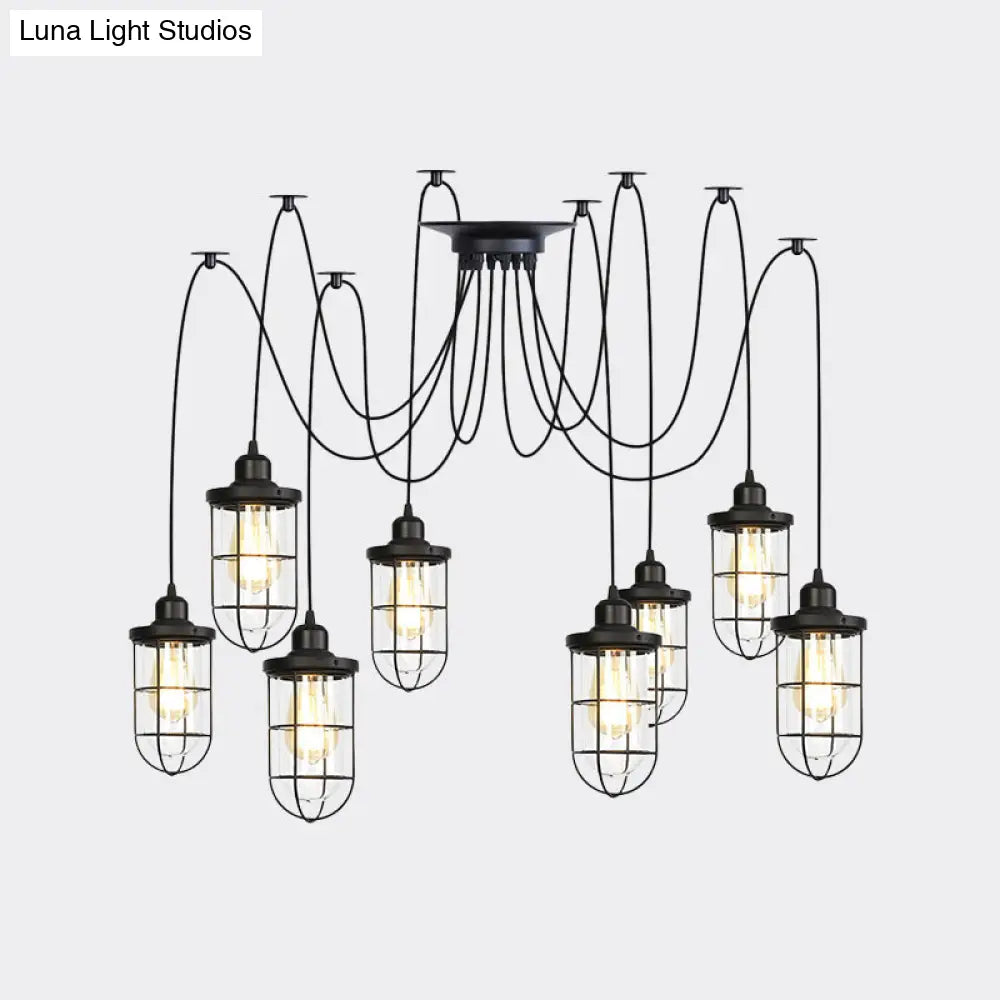 Industrial Black Caged Multi-Bulb Ceiling Light With Clear Glass - Perfect For Restaurants And Swag