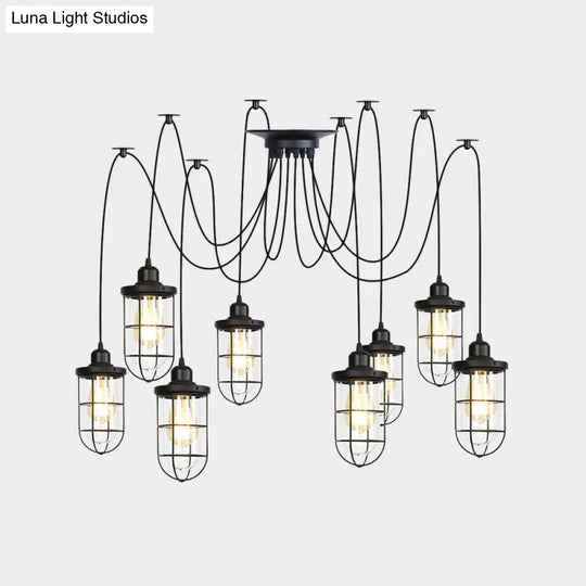 Industrial Black Caged Multi-Bulb Ceiling Light With Clear Glass - Perfect For Restaurants And Swag