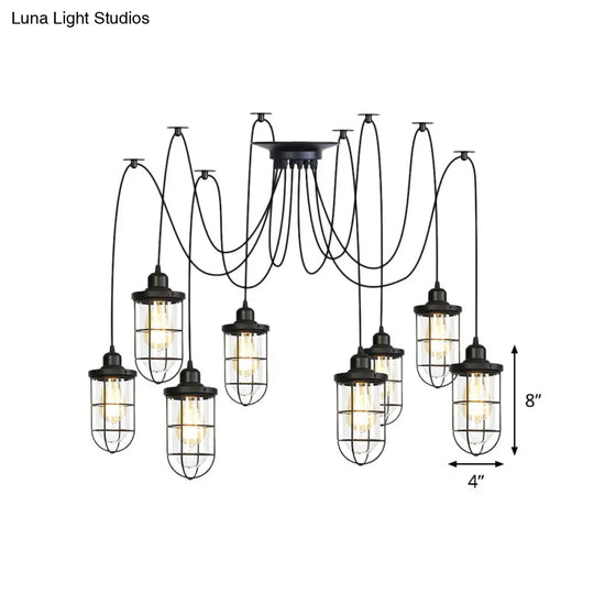 Industrial Black Caged Multi Ceiling Light - Clear Glass 2/3/6-Bulb Ideal For Restaurants Swag