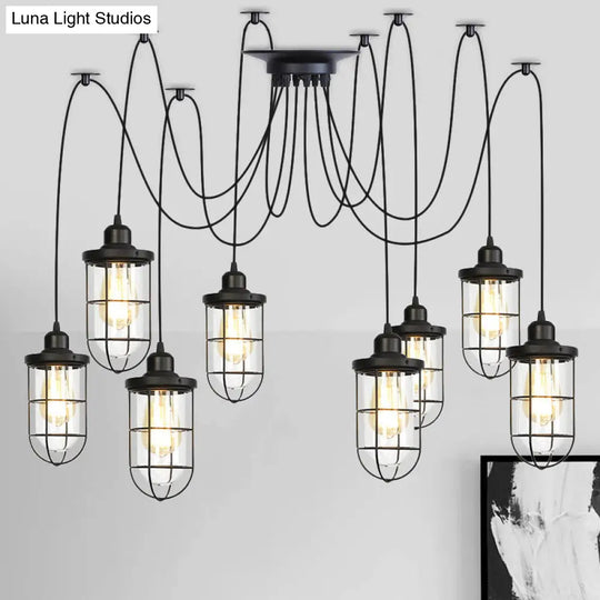 Industrial Black Caged Multi Ceiling Light - Clear Glass 2/3/6-Bulb Ideal For Restaurants Swag