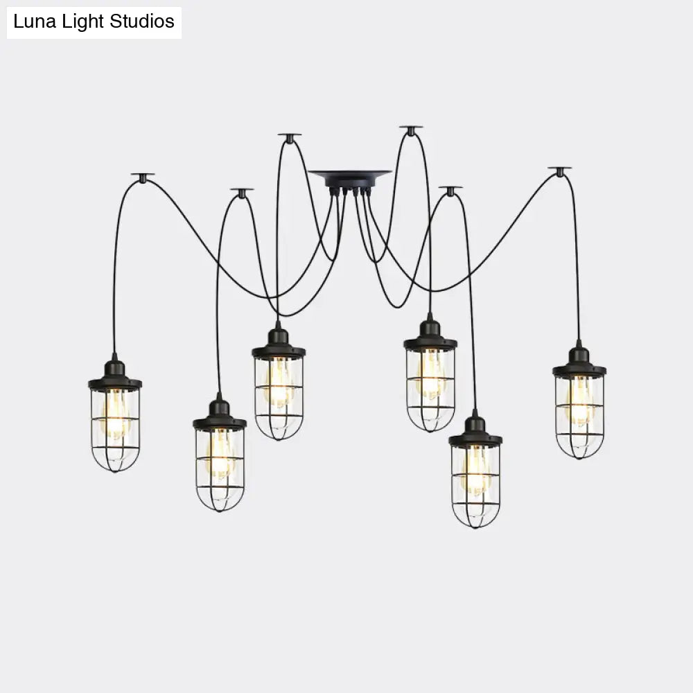 Industrial Black Caged Multi-Bulb Ceiling Light With Clear Glass - Perfect For Restaurants And Swag