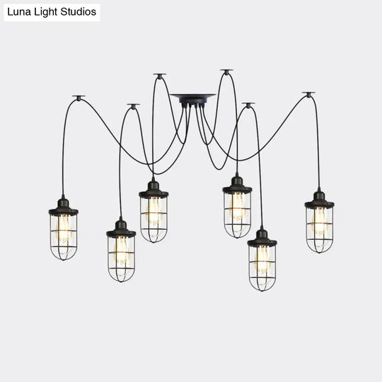 Industrial Black Caged Multi-Bulb Ceiling Light With Clear Glass - Perfect For Restaurants And Swag