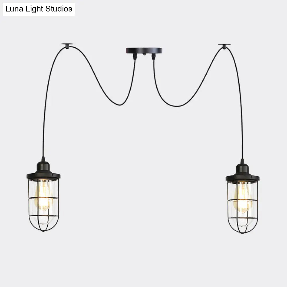 Industrial Black Caged Multi-Bulb Ceiling Light With Clear Glass - Perfect For Restaurants And Swag