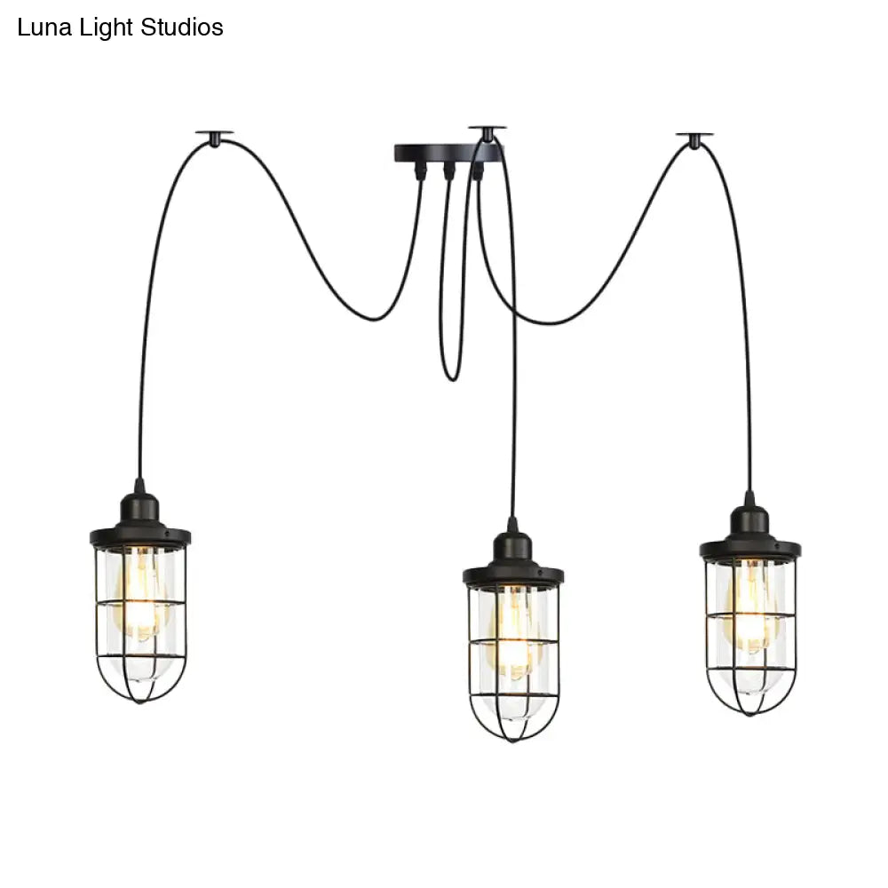 Industrial Black Caged Multi-Bulb Ceiling Light With Clear Glass - Perfect For Restaurants And Swag