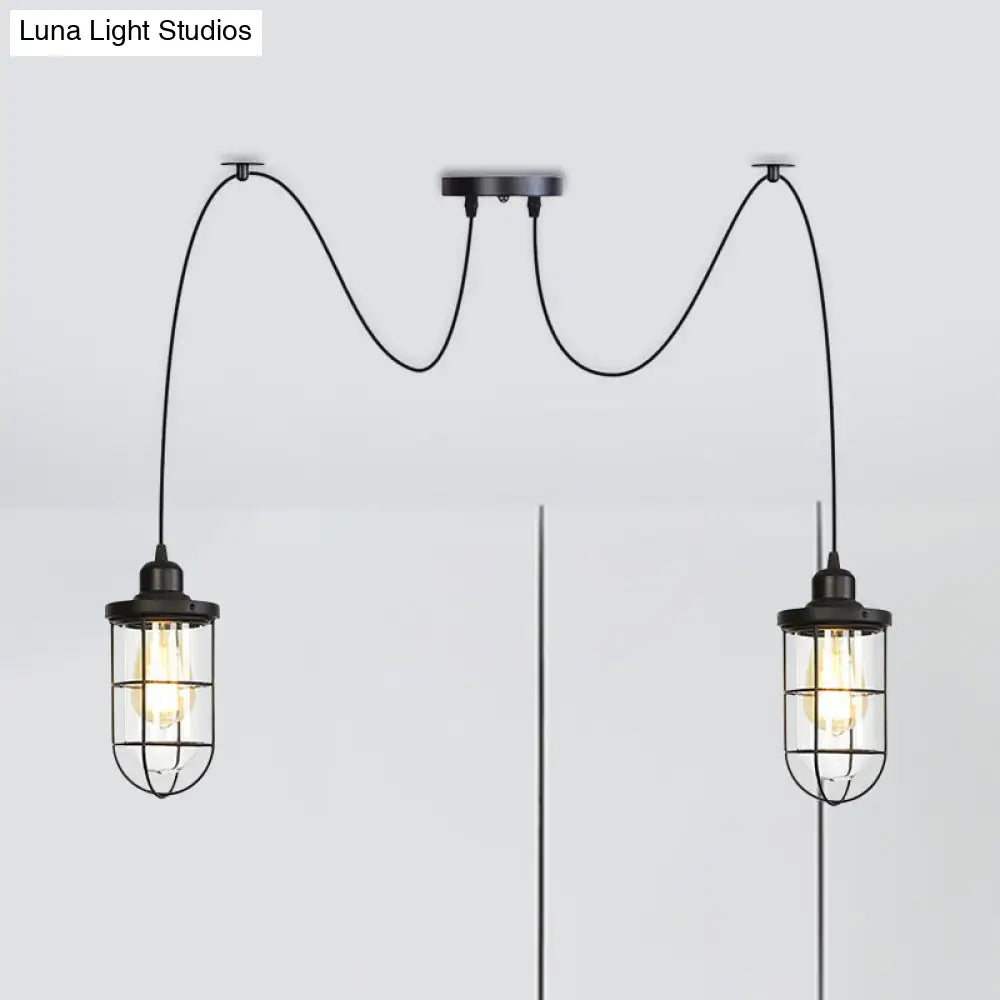 Industrial Black Caged Multi Ceiling Light - Clear Glass 2/3/6-Bulb Ideal For Restaurants Swag