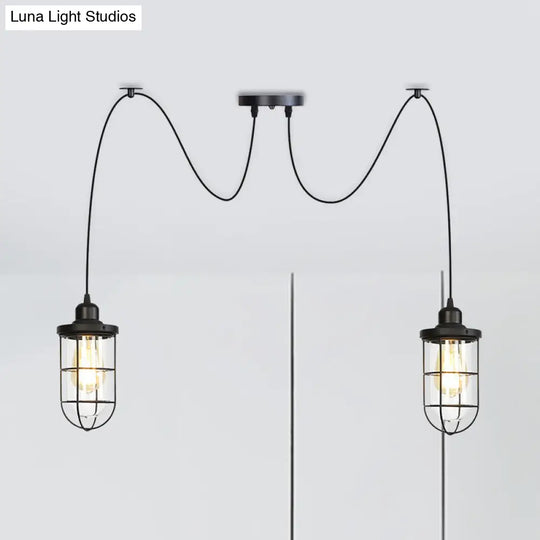 Industrial Black Caged Multi Ceiling Light - Clear Glass 2/3/6-Bulb Ideal For Restaurants Swag