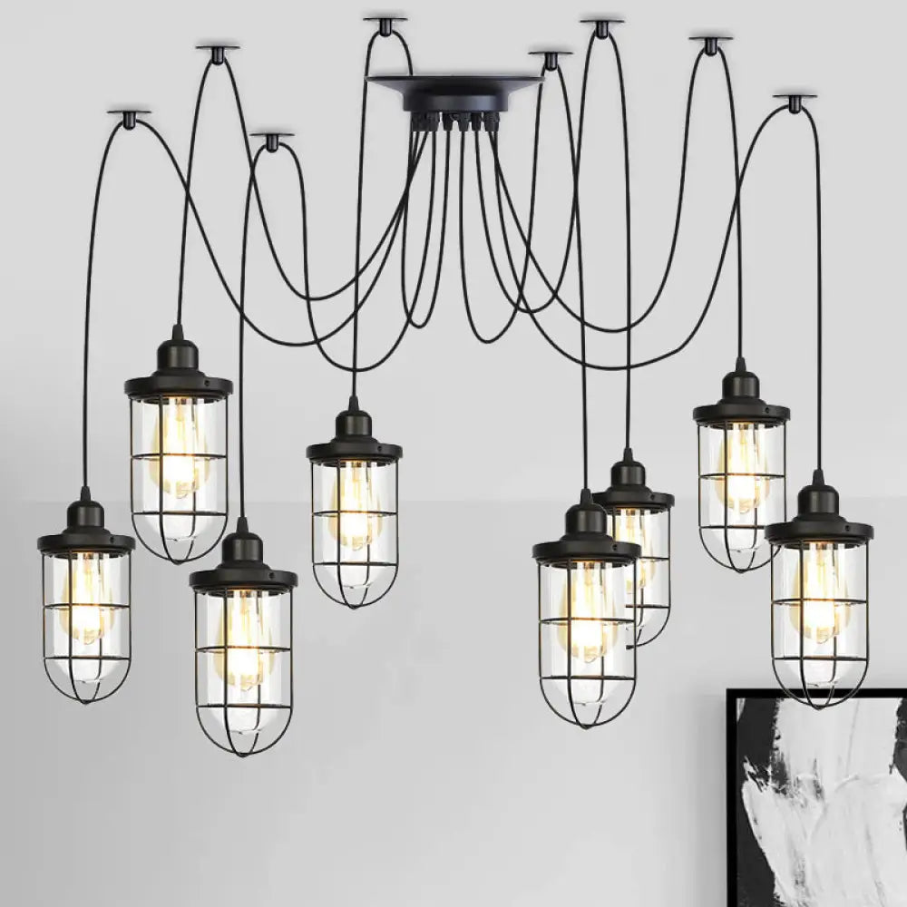 Industrial Black Caged Multi-Bulb Ceiling Light With Clear Glass - Perfect For Restaurants And Swag