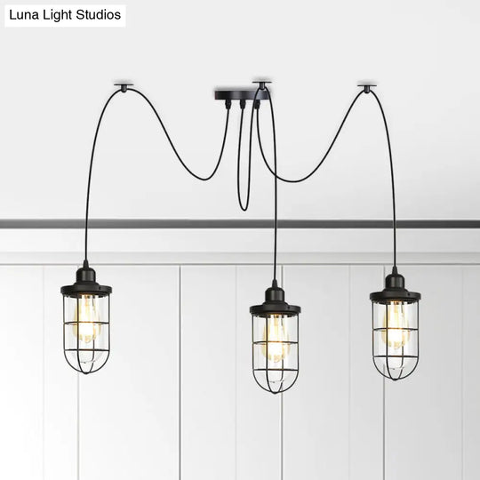 Industrial Black Caged Multi-Bulb Ceiling Light With Clear Glass - Perfect For Restaurants And Swag