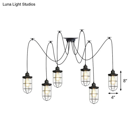 Industrial Black Caged Multi-Bulb Ceiling Light With Clear Glass - Perfect For Restaurants And Swag