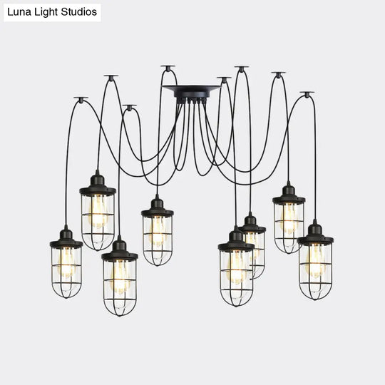 Industrial Black Caged Multi Ceiling Light - Clear Glass 2/3/6-Bulb Ideal For Restaurants Swag