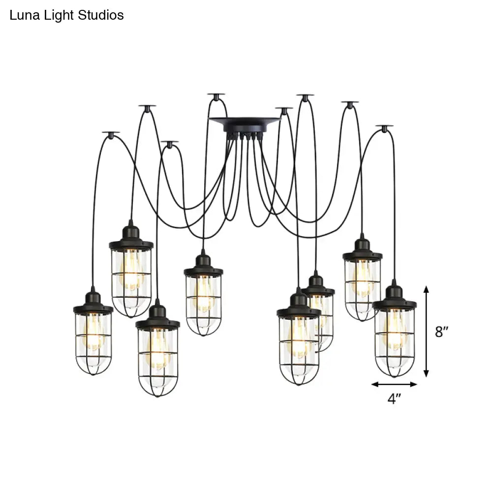 Industrial Black Caged Multi-Bulb Ceiling Light With Clear Glass - Perfect For Restaurants And Swag