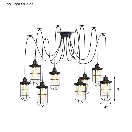Industrial Black Caged Multi-Bulb Ceiling Light With Clear Glass - Perfect For Restaurants And Swag