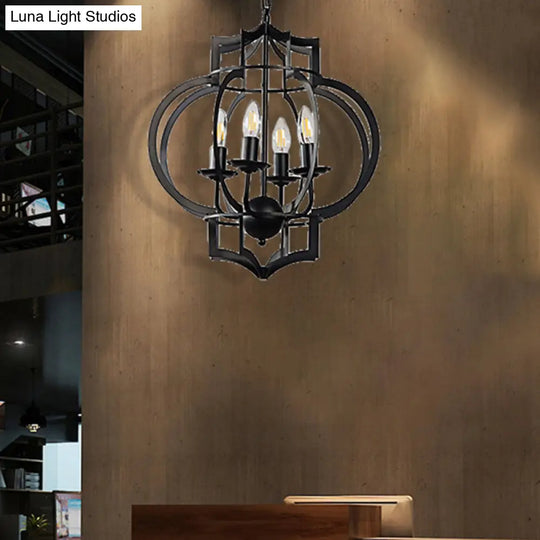 Industrial Black Chandelier Pendant Light With Metal Candle Shade - 4-Bulb Ceiling Lamp For Dining