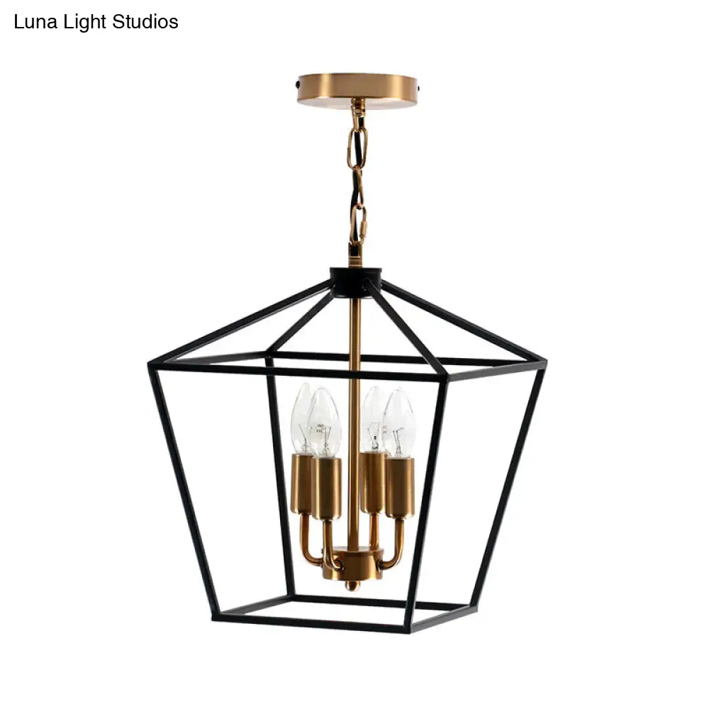 Industrial 4-Light Pendant Chandelier With Wire Cage Shade