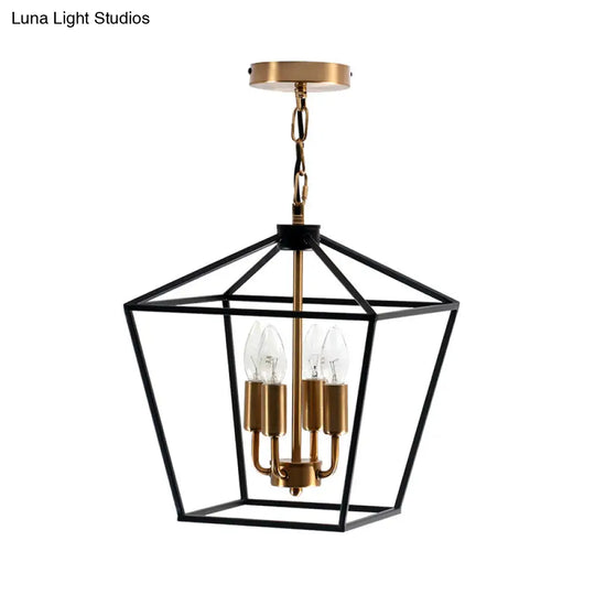 Industrial 4-Light Pendant Chandelier With Wire Cage Shade