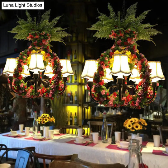 Industrial Flower Fabric Chandelier With 5 Led Lights In Black
