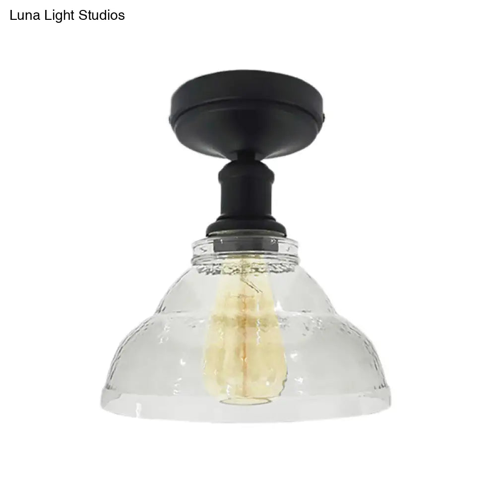 Industrial Black/Chrome Ceiling Mount - 1 Light Semi Flush With Bowl Shade For Living Room