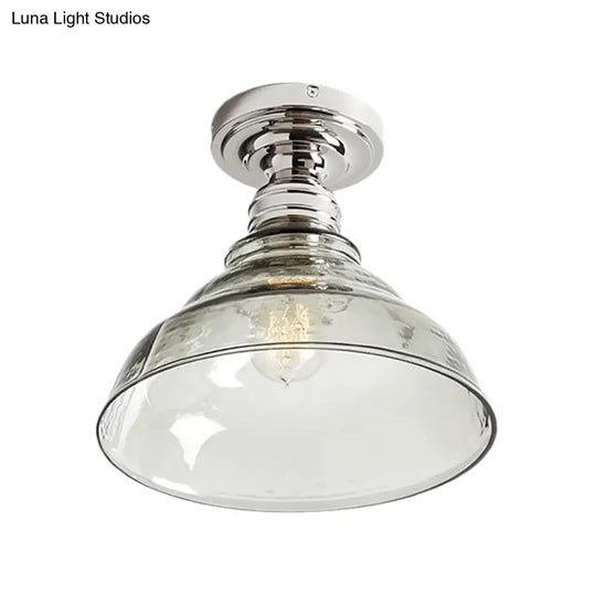 Industrial Black/Chrome Ceiling Mount - 1 Light Semi Flush With Bowl Shade For Living Room