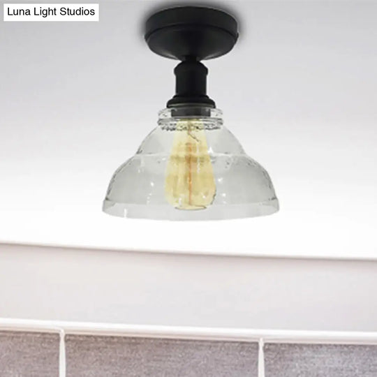Industrial Black/Chrome Ceiling Mount - 1 Light Semi Flush With Bowl Shade For Living Room Black
